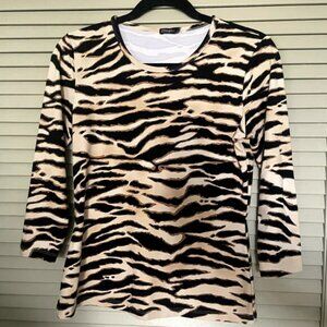 J. Mclaughlin Stretch 3/4 Sleeve Brown/Cream Zebra Print Sm